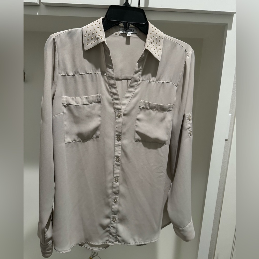 Express Portofino Blouse with Gold Studded Collar - Size M